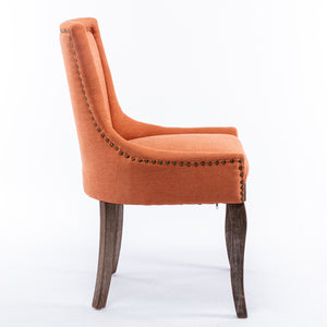 English Elm A&A Velvet Upholstered Wingback Barstools with Button Tufting, Wooden Legs & Chrome Nailhead Trim Orange W114343482