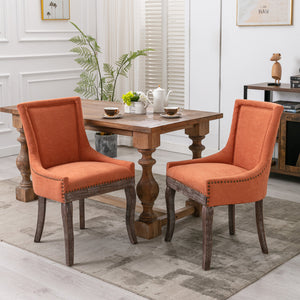 English Elm A&A Velvet Upholstered Wing-Back Barstools with Button Tufting, Chrome Nailhead Trim & Solid Wood Legs Orange W114343482