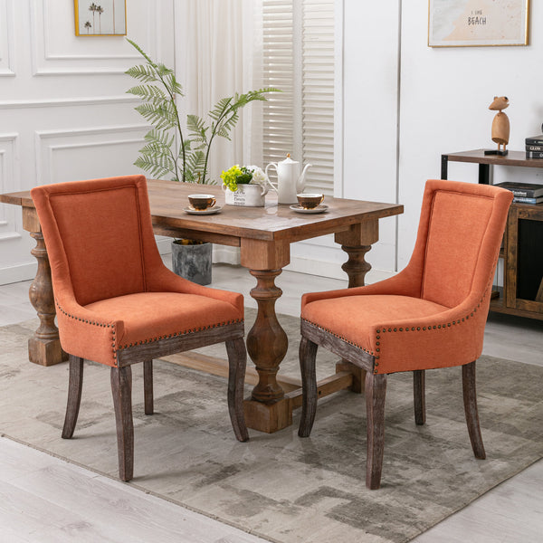 English Elm A&A Velvet Upholstered Wingback Barstools with Button Tufting, Wooden Legs & Chrome Nailhead Trim Orange W114343482