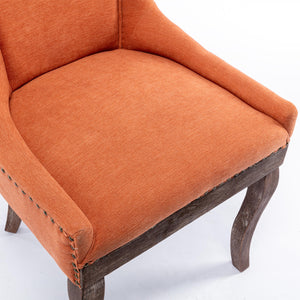 English Elm A&A Velvet Upholstered Wingback Barstools with Button Tufting, Wooden Legs & Chrome Nailhead Trim Orange W114343482