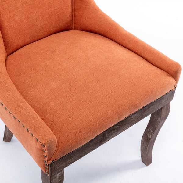 English Elm A&A Velvet Upholstered Wingback Barstools with Button Tufting, Wooden Legs & Chrome Nailhead Trim Orange W114343482