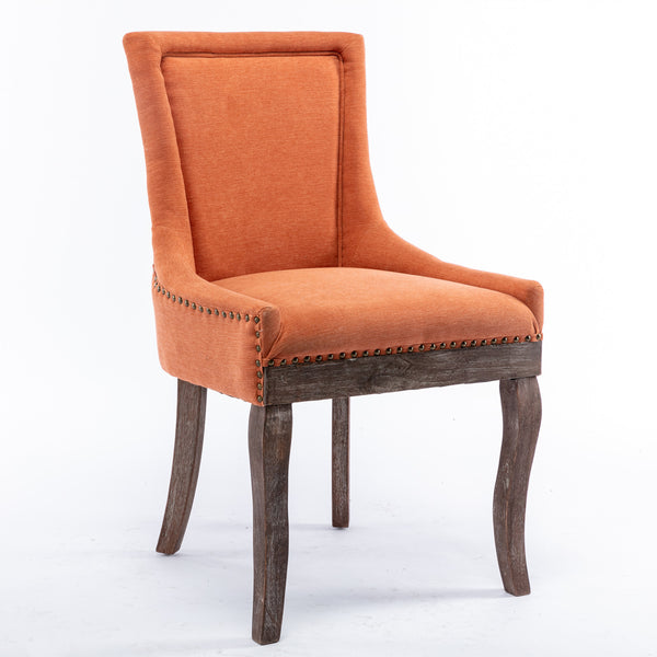 English Elm A&A Velvet Upholstered Wingback Barstools with Button Tufting, Wooden Legs & Chrome Nailhead Trim Orange W114343482