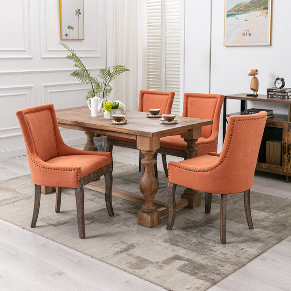 English Elm A&A Velvet Upholstered Wing-Back Barstools with Button Tufting, Chrome Nailhead Trim & Solid Wood Legs Orange W114343482