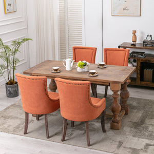 English Elm A&A Velvet Upholstered Wing-Back Barstools with Button Tufting, Chrome Nailhead Trim & Solid Wood Legs Orange W114343482