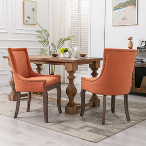 English Elm A&A Velvet Upholstered Wing-Back Barstools with Button Tufting, Chrome Nailhead Trim & Solid Wood Legs Orange W114343482