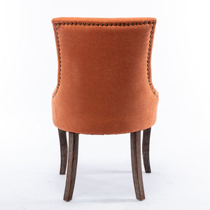 English Elm A&A Velvet Upholstered Wingback Barstools with Button Tufting, Wooden Legs & Chrome Nailhead Trim Orange W114343482