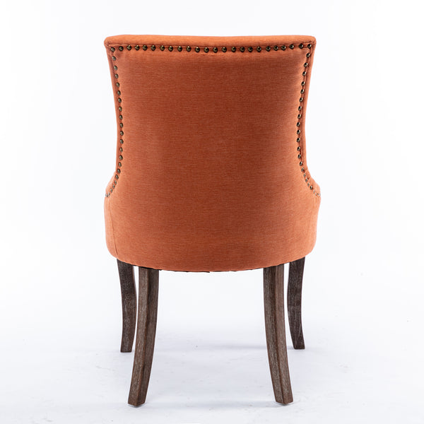 English Elm A&A Velvet Upholstered Wingback Barstools with Button Tufting, Wooden Legs & Chrome Nailhead Trim Orange W114343482