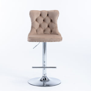 English Elm A&A Velvet Swivel Barstools with Adjustable 25–33" Height, Tufted Upholstery, Chrome Base Comfort khaki W114351405