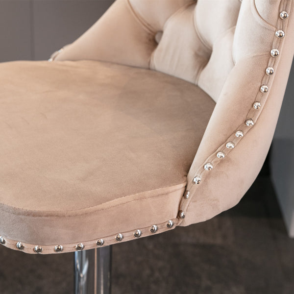 English Elm A&A Velvet Swivel Barstools with Adjustable 25–33" Height, Tufted Upholstery, Chrome Base Comfort khaki W114351405