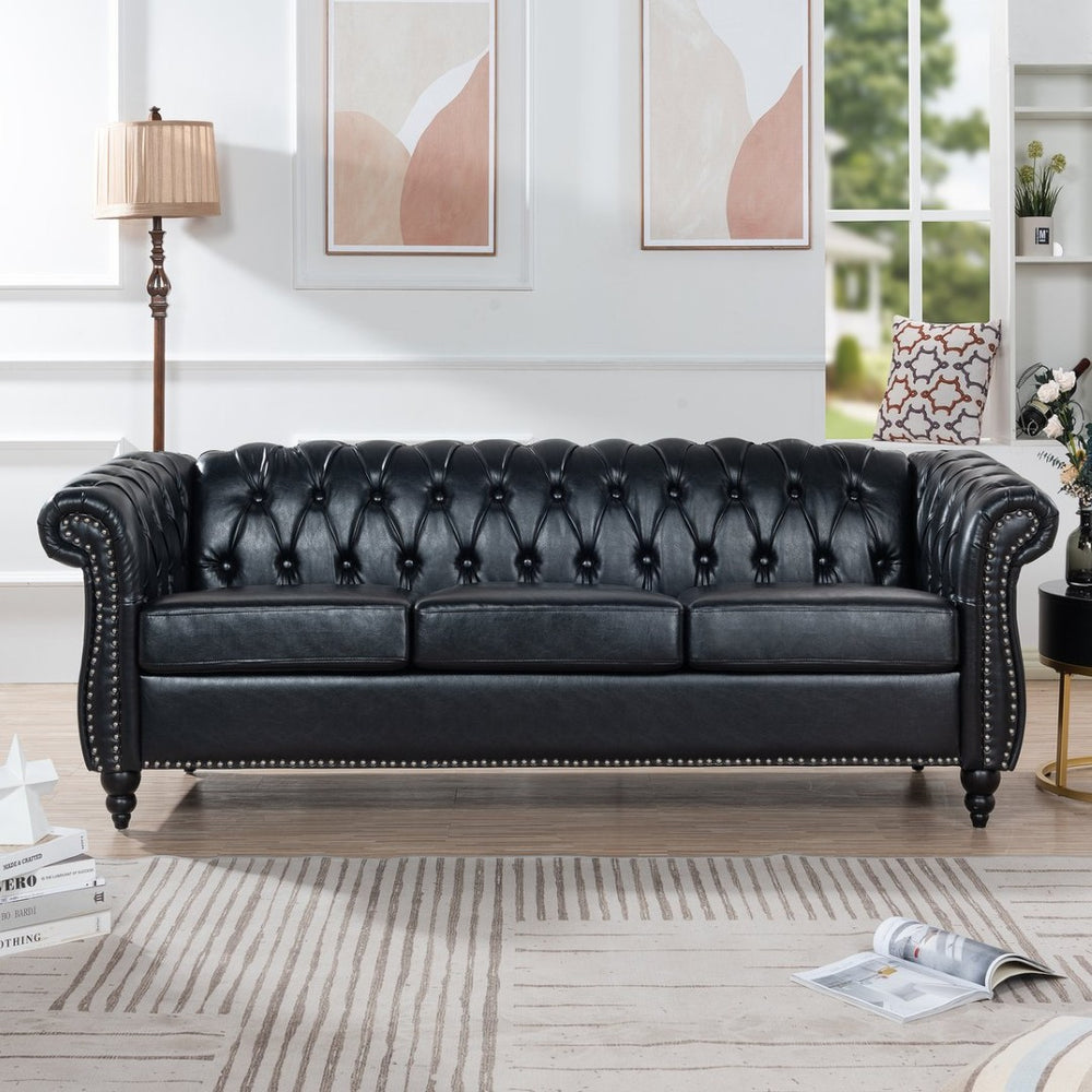 English Elm 3 Piece Pu Leather Living Room Set with Stud Trim and Pocket Spring Cushions W680S00001