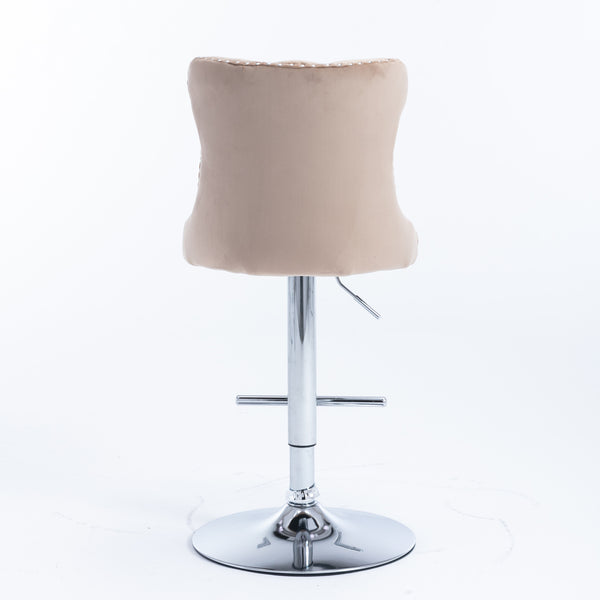 English Elm A&A Velvet Swivel Barstools with Adjustable 25–33" Height, Tufted Upholstery, Chrome Base Comfort khaki W114351405