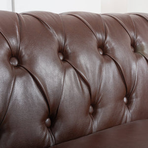 English Elm 84.65" Chesterfield Three Seater Sofa Pu Leather Tufted Rolled Arm Living Room Dark Brown W68035342