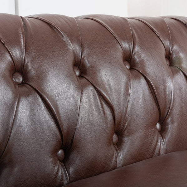 English Elm 84.65" Chesterfield Three Seater Sofa Pu Leather Tufted Rolled Arm Living Room Dark Brown W68035342