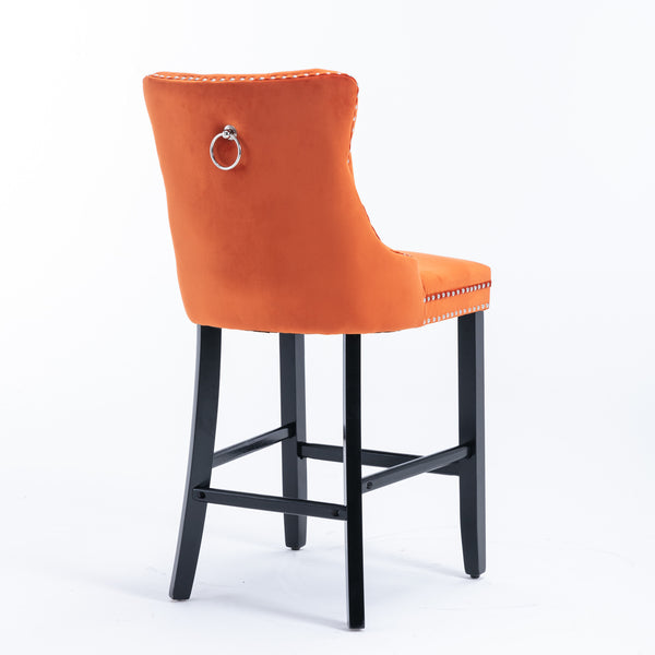 English Elm Contemporary Velvet Upholstered Barstool with Button Tufting, Solid Wood Frame, High-Rebound Foam Cushion and Chrome Nailhead Trim for Durable Comfort and Style Orange W1143P178194
