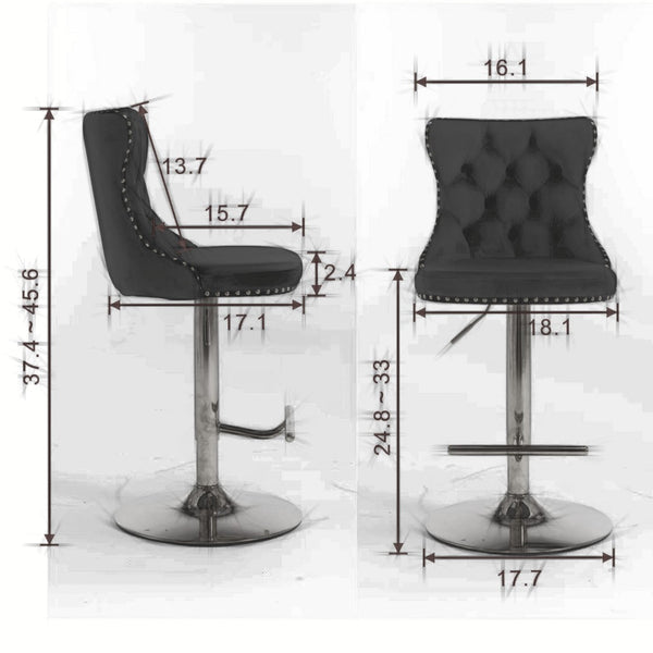 English Elm A&a Velvet Swivel Barstools Tufted Upholstered Seat Gold Base Adjustable Kitchen Pub Set Black W114349917