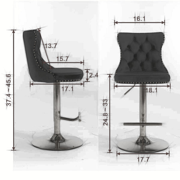 English Elm A&A Velvet Swivel Barstools Set Of 2 - Adjustable Height 25-33" For Kitchen & Home Bar, Blue Elegance W114383664