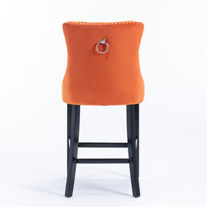 English Elm Contemporary Velvet Upholstered Barstool with Button Tufting, Solid Wood Frame, High-Rebound Foam Cushion and Chrome Nailhead Trim for Durable Comfort and Style Orange W1143P178194
