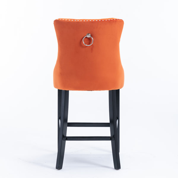 English Elm Contemporary Velvet Upholstered Barstool with Button Tufting, High-Density Foam Cushion, Solid Wood Orange W1143P178194