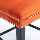 English Elm Contemporary Velvet Upholstered Barstools With Button Tufted Decoration and Wooden Legs, and Chrome Nailhead Trim, Leisure Style Bar Chairs,Bar Stools, Set Of 2 (Orange),Sw2002Og