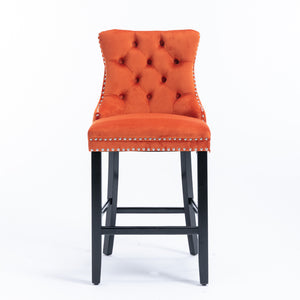 English Elm Contemporary Velvet Upholstered Barstool with Button Tufting, Solid Wood Frame, High-Rebound Foam Cushion and Chrome Nailhead Trim for Durable Comfort and Style Orange W1143P178194