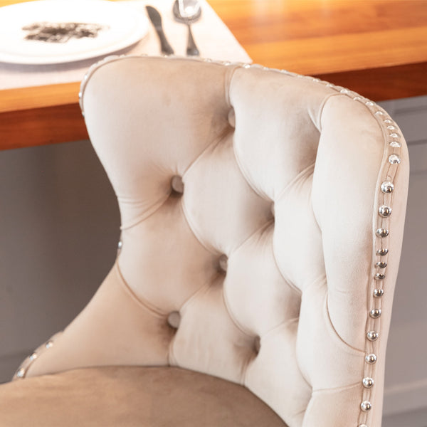 English Elm A&A Velvet Swivel Barstools with Adjustable 25–33" Height, Tufted Upholstery, Chrome Base Comfort khaki W114351405