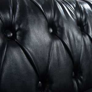 English Elm 84.65" Chesterfield Three Seater Sofa Pu Leather Tufted Rolled Arm Living Room Black W68035340