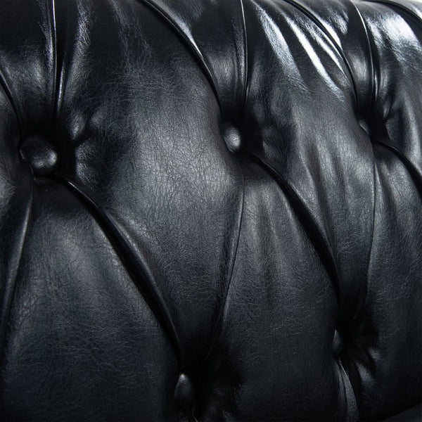 English Elm 84.65" Chesterfield Three Seater Sofa Pu Leather Tufted Rolled Arm Living Room Black W68035340
