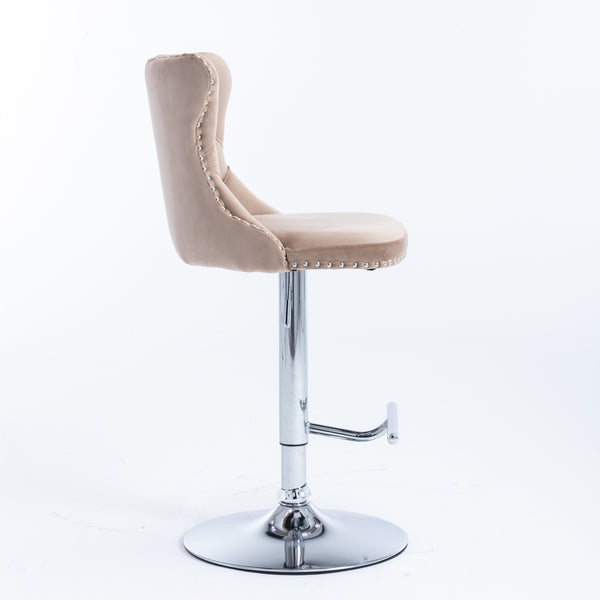 English Elm A&A Velvet Swivel Barstools with Adjustable 25–33" Height, Tufted Upholstery, Chrome Base Comfort khaki W114351405