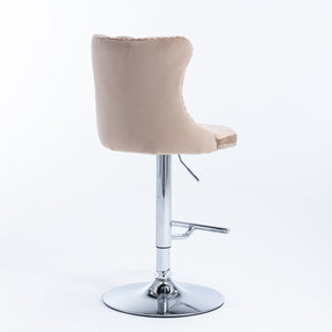 English Elm A&A Velvet Swivel Barstools with Adjustable 25–33" Height, Tufted Upholstery, Chrome Base Comfort khaki W114351405