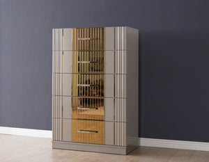 English Elm Lorenzo Gold Detailed 5 Drawer Chest In Gray - Modern Wood Storage With Bronze Accents & Style B00957542