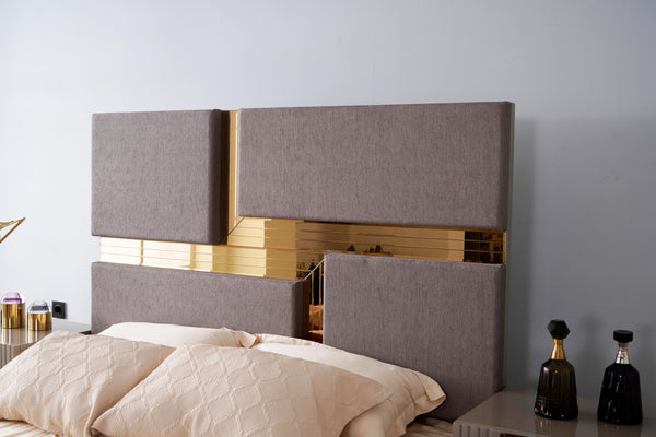 English Elm Lorenzo King 5-Piece Upholstery Bedroom Set With Tufted Design & Bronze Accents In Metallic Sand Gray B009S01885