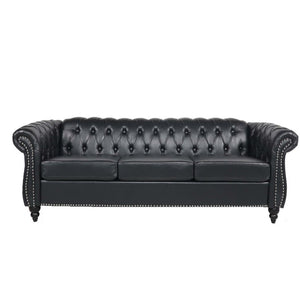 English Elm 3 Piece Pu Leather Living Room Set with Stud Trim and Pocket Spring Cushions W680S00001