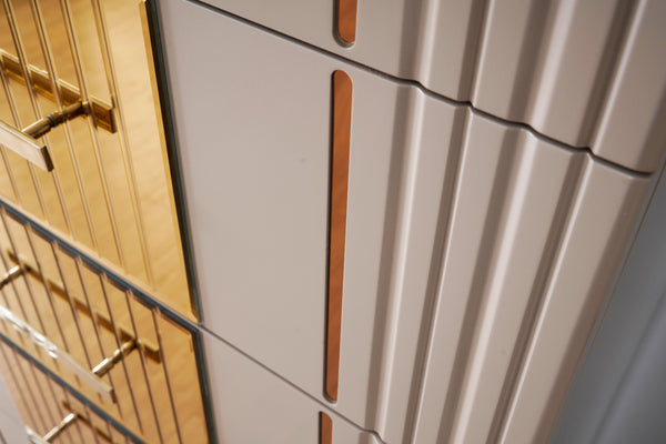 English Elm Lorenzo Gold Detailed 5 Drawer Chest In Gray - Modern Wood Storage With Bronze Accents & Style B00957542