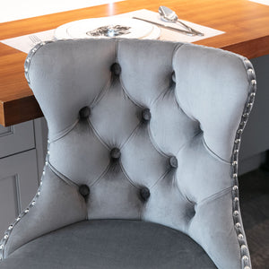 English Elm A&A Velvet Swivel Barstools with Adjustable 25–33" Height, Tufted Upholstery, Chrome Base Comfort Gray W114351407