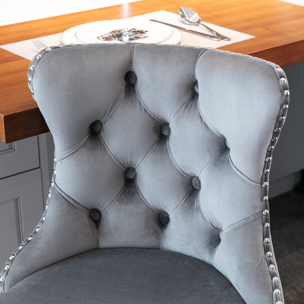 English Elm A&A Velvet Swivel Barstools with Adjustable 25–33" Height, Tufted Upholstery, Chrome Base Comfort Gray W114351407