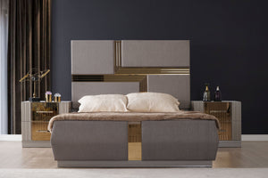 English Elm Lorenzo King Bed in Metallic River Sand Upholstery — Prodigious Tufted Headboard, Luxe Wood Frame (92) B009S01876