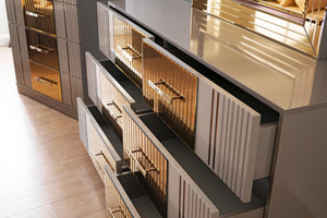 English Elm Lorenzo Modern 6-Drawer Dresser in Gray with Bronze Mirror Accents, Metal Handles, 64"W x 38"H B00957544