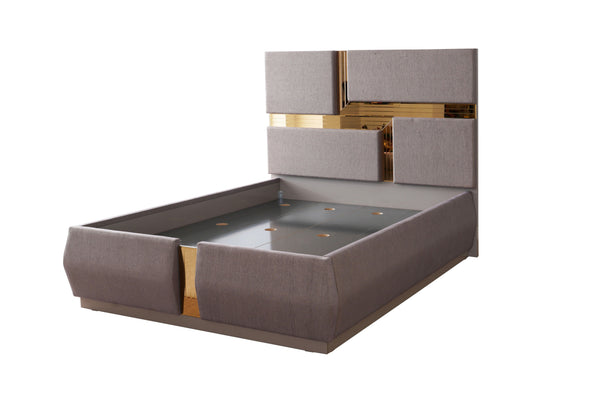 English Elm Lorenzo Queen 5-Piece Bedroom Set: Modern Upholstered Design With Gold Accents & Ample Storage B009S01892