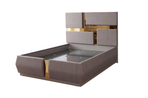 English Elm Lorenzo King 4-Piece Bedroom Set: Luxe Gray Upholstery, Gold Accents, Modern Design & Ample Storage B009S01884