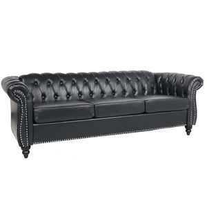 English Elm 3 Piece Pu Leather Living Room Set with Stud Trim and Pocket Spring Cushions W680S00001