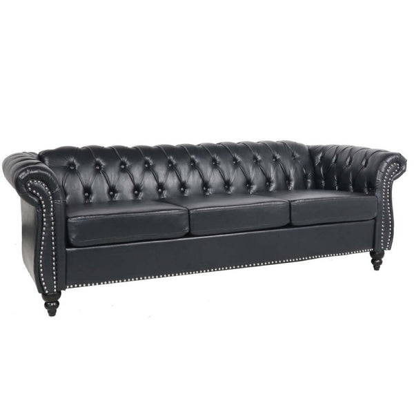 English Elm 3 Piece Pu Leather Living Room Set with Stud Trim and Pocket Spring Cushions W680S00001