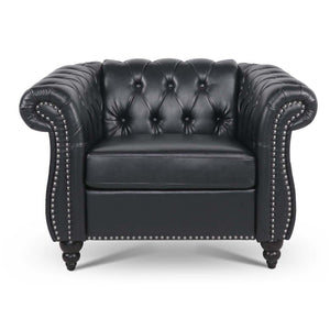 English Elm 1 Seater Pu Leather Tufted Accent Sofa with Birch Legs for Any Living Space Black W680P405343