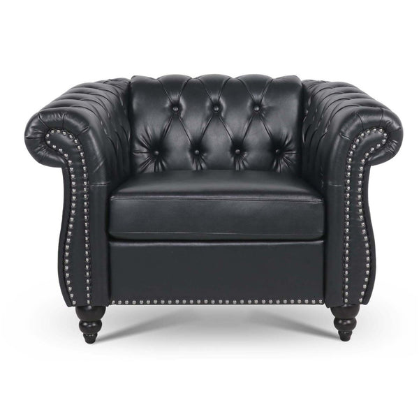 English Elm 1 Seater Pu Leather Tufted Accent Sofa with Birch Legs for Any Living Space Black W680P405343