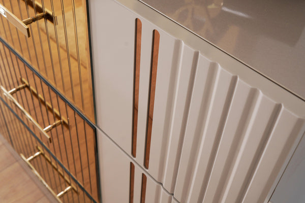 English Elm Lorenzo Modern 6-Drawer Dresser in Gray with Bronze Mirror Accents, Metal Handles, 64"W x 38"H B00957544