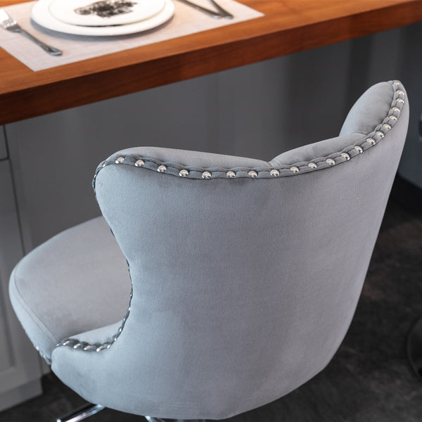English Elm A&A Velvet Swivel Barstools with Adjustable 25–33" Height, Tufted Upholstery, Chrome Base Comfort Gray W114351407