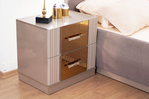 English Elm Lorenzo 2-Drawer Nightstand with Bronze Mirror Accents, River Sand Handles, Compact Modern Storage B00957543