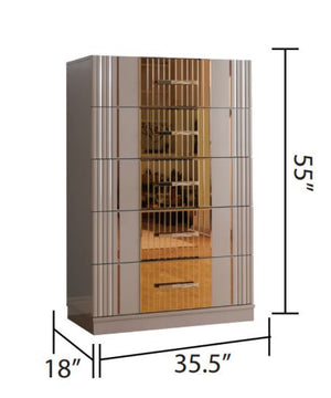 English Elm Lorenzo Gold Detailed 5 Drawer Chest In Gray - Modern Wood Storage With Bronze Accents & Style B00957542