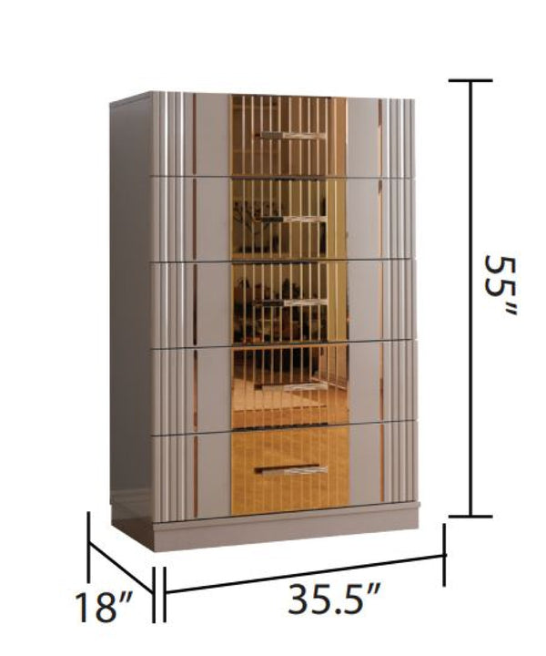 English Elm Lorenzo Gold Detailed 5 Drawer Chest In Gray - Modern Wood Storage With Bronze Accents & Style B00957542