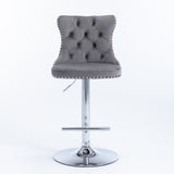 2-Pack Gray Velvet Swivel Barstools, Chrome Base, Tufted - 18.00 x 18.10 x 45.60