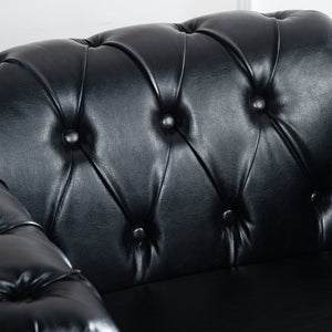 English Elm 1 Seater Pu Leather Tufted Accent Sofa with Birch Legs for Any Living Space Black W680P405343